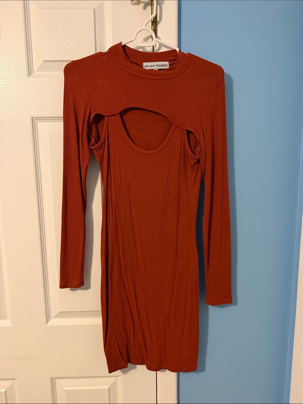 Lovers + Friends Rust Long Sleeve Cutout Ribbed Dress